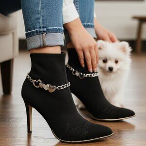 NEW Women Silver Metal Chain Boots Bracelet Shoe Heart Love Charm Anklet SET USA
